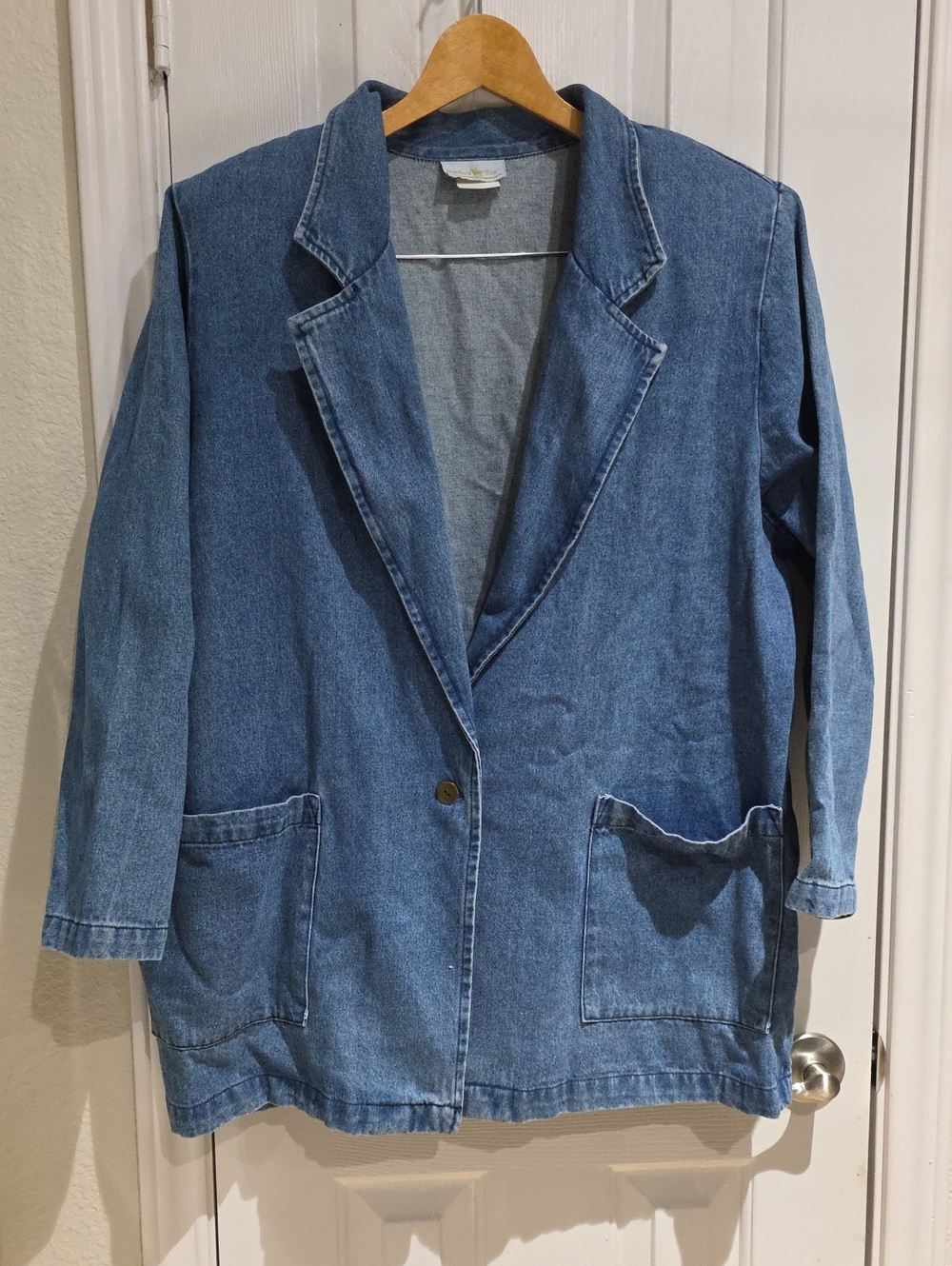 Hunters Run Vintage Denim Relaxed Blazer Jacket - Blue Size 2X